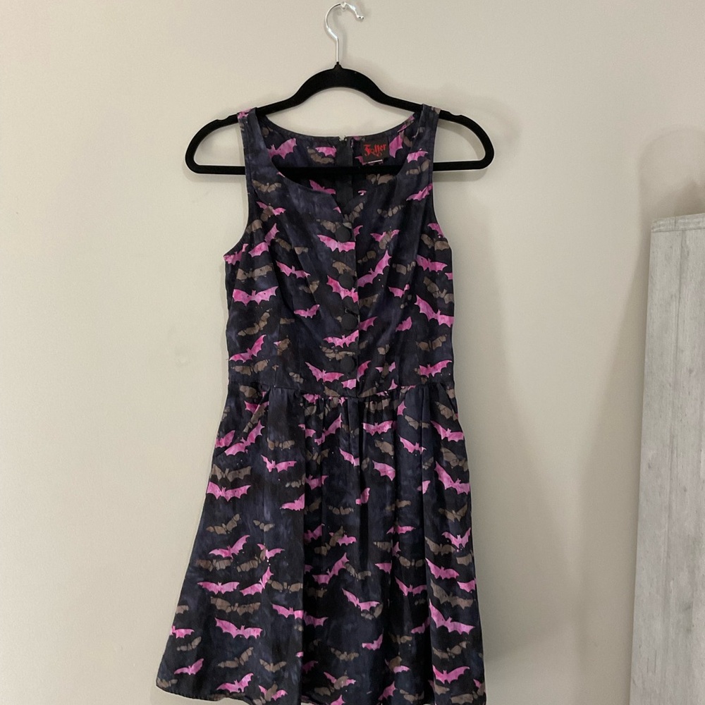 Gothic Bat Print Mini Dress - Black and Pink
